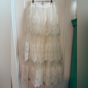Tiered Lace Tulle Maxi Skirt - White